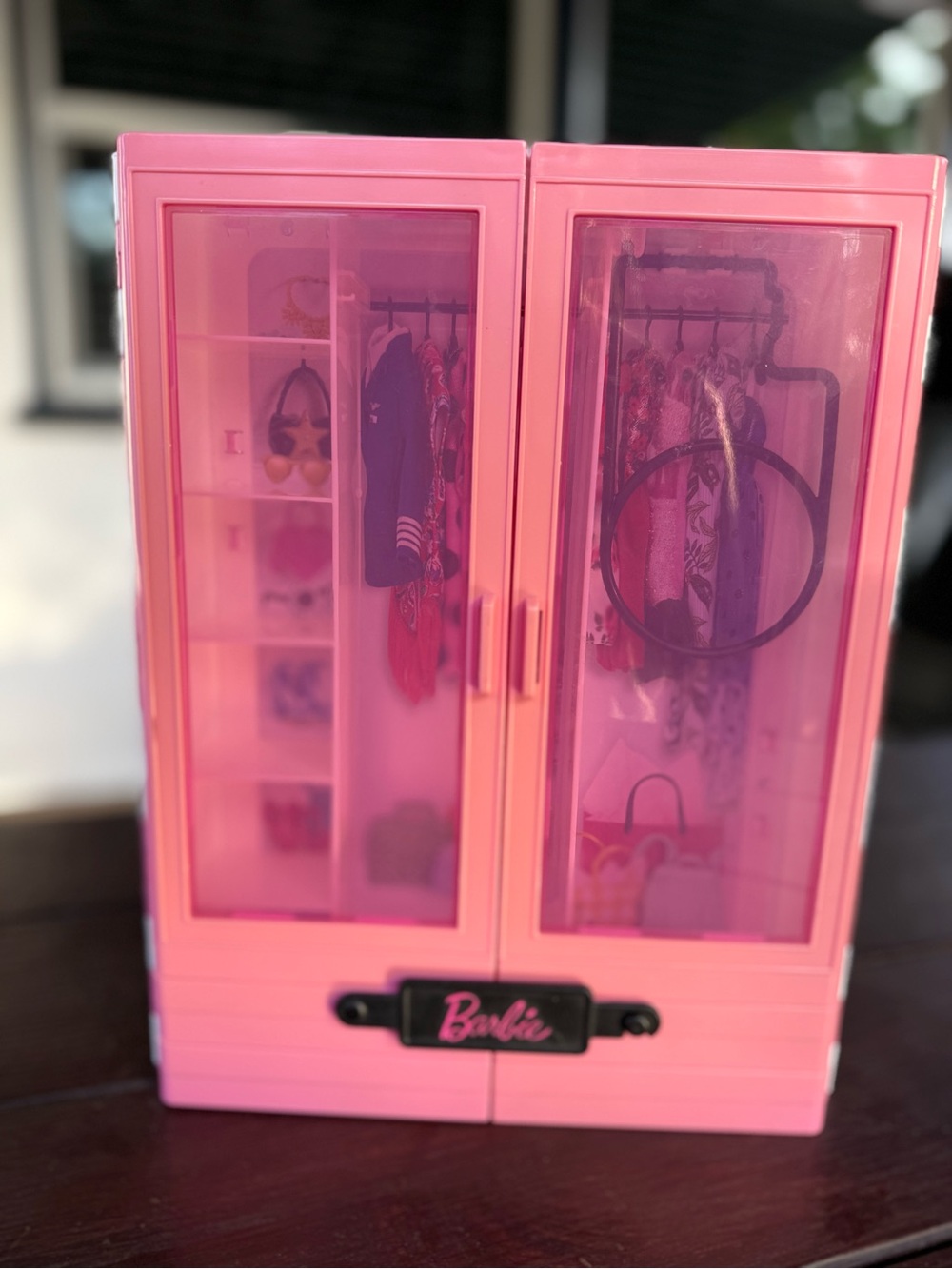 Barbie Doll Carrying Case Closet Pink Plastic with Handle 9 Compartments